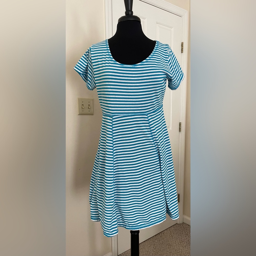 Basic Editions Teal and White Striped Dress